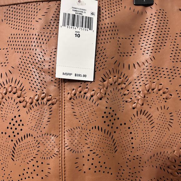 NEW Lauren Ralph Lauren Black Label Tooled Leather Pencil Skirt Sz 10 Brown Luxe - Picture 7 of 13